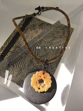 New hand braided fabric rope with dragon jade pendant necklace